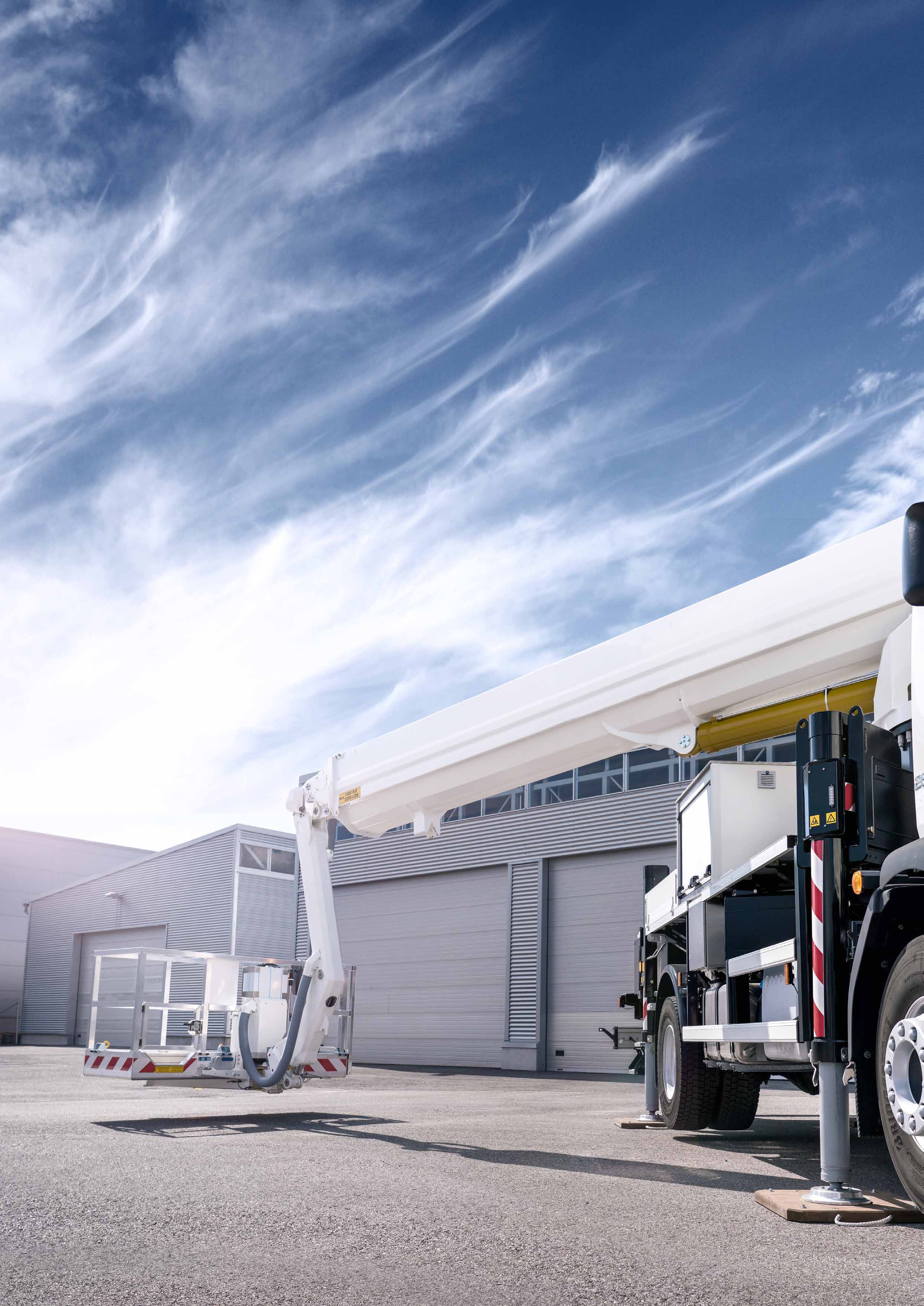 Bronto Skylift S35EM truck-mounted platform with its working cage lowered to ground level