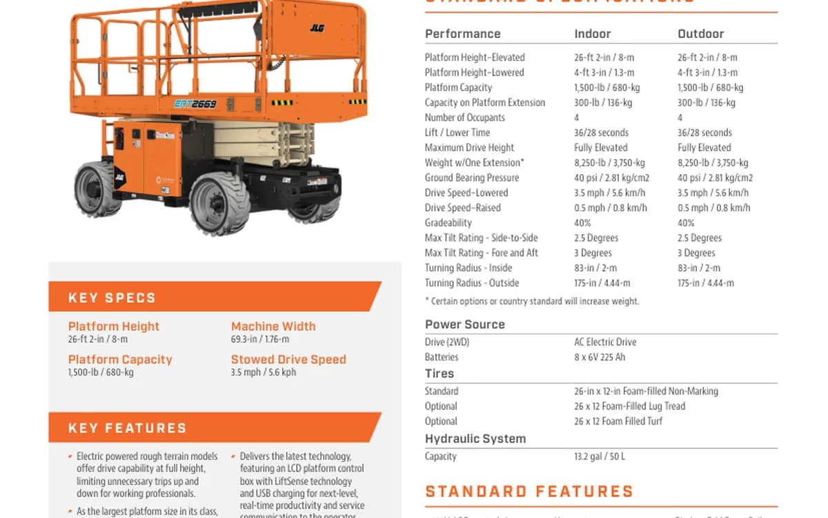 JLG ERT2669 shown in its official manufacturer specification
