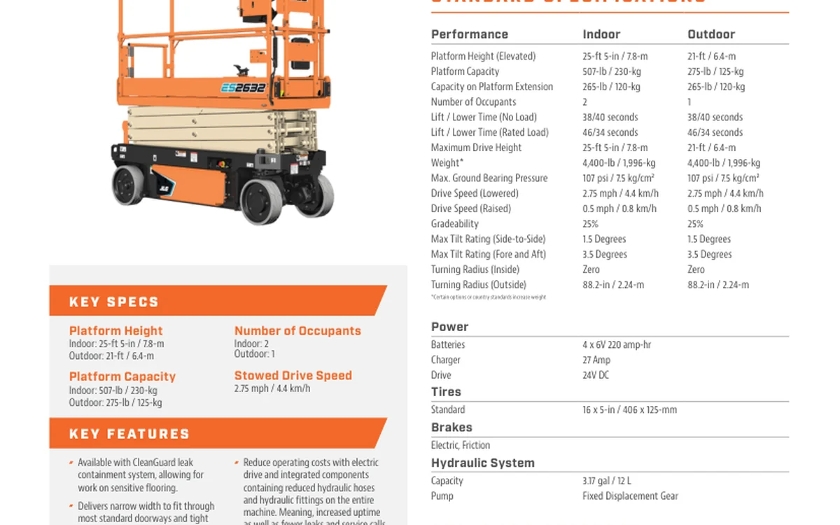 JLG ES2632 shown in its official manufacturer specification