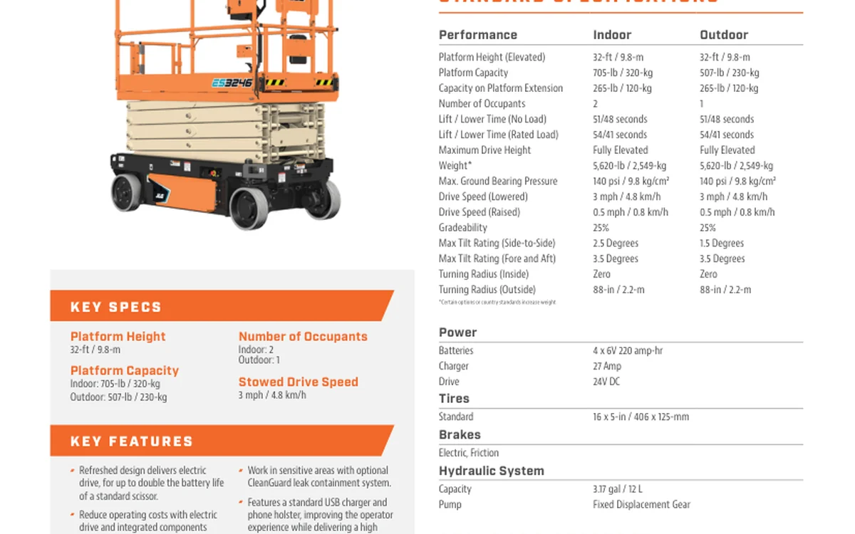 JLG ES3246 shown in its official manufacturer specification
