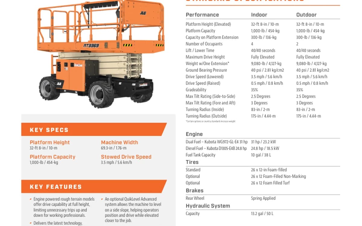 JLG RT3369 shown in its official manufacturer specification