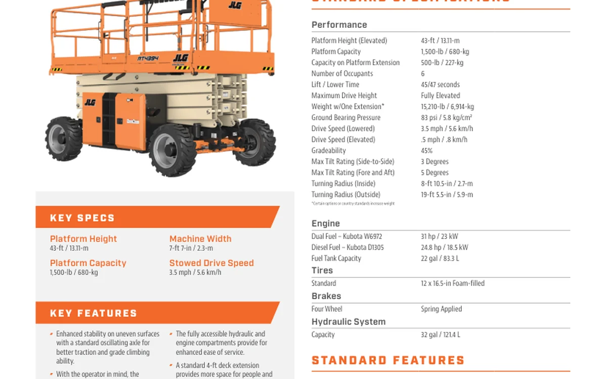 JLG RT4394 shown in its official manufacturer specification