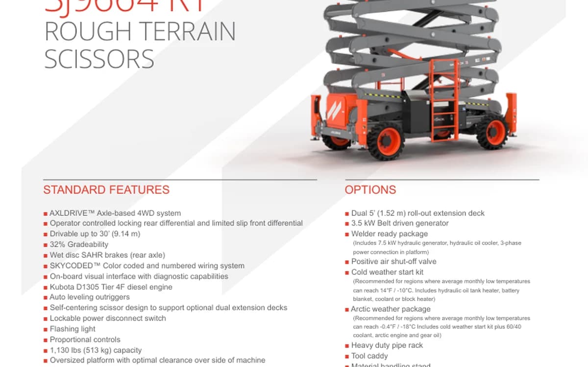 Skyjack SJ9664 RT from the supplied specification document